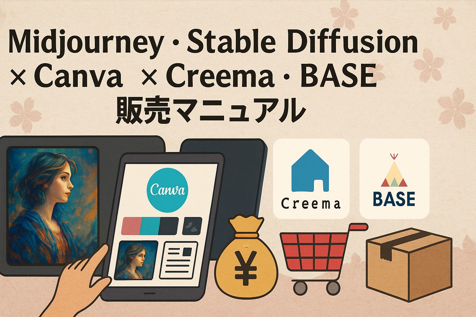今一番稼げるか？AI『Midjourney』・『Stable Diffusion』× Canva × Creema・BASE販売マニュアルで月に5万目指せる！